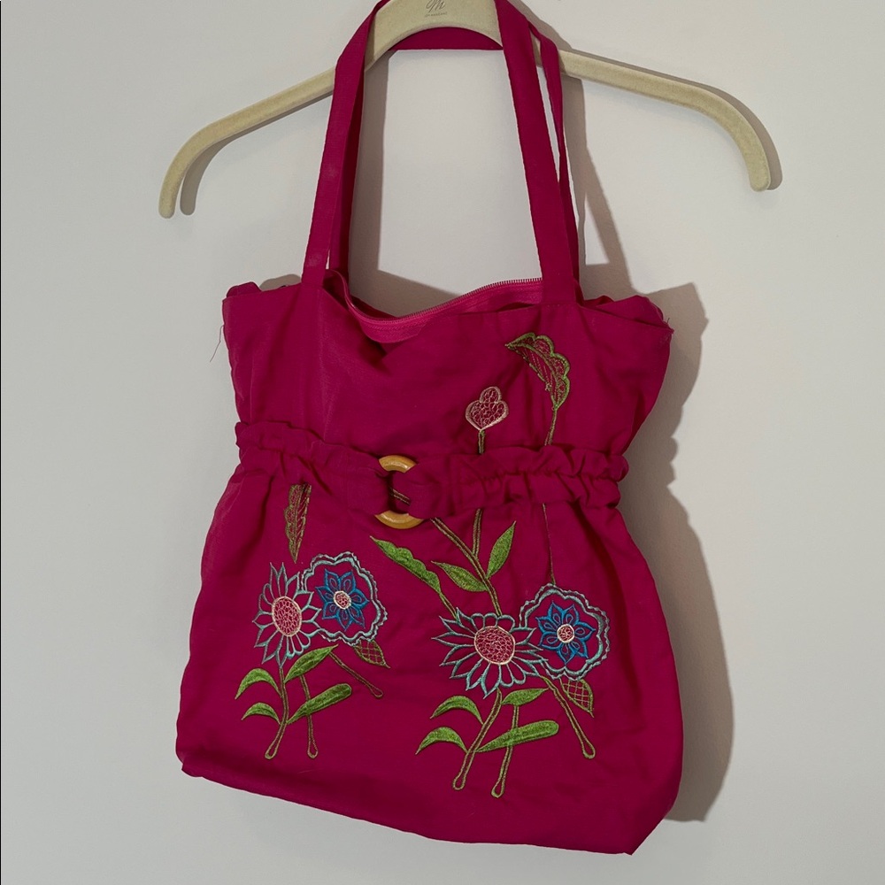 Embroidered Pink Tote Bag
